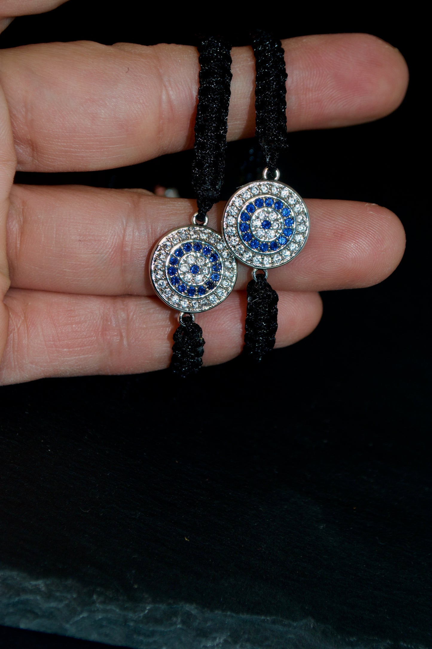 Evil Eye Bracelets. Set of 2  Coordinating Couple Adjustable Jewelry. Friendship Meaningful Custom Gifts. Everyday gifts