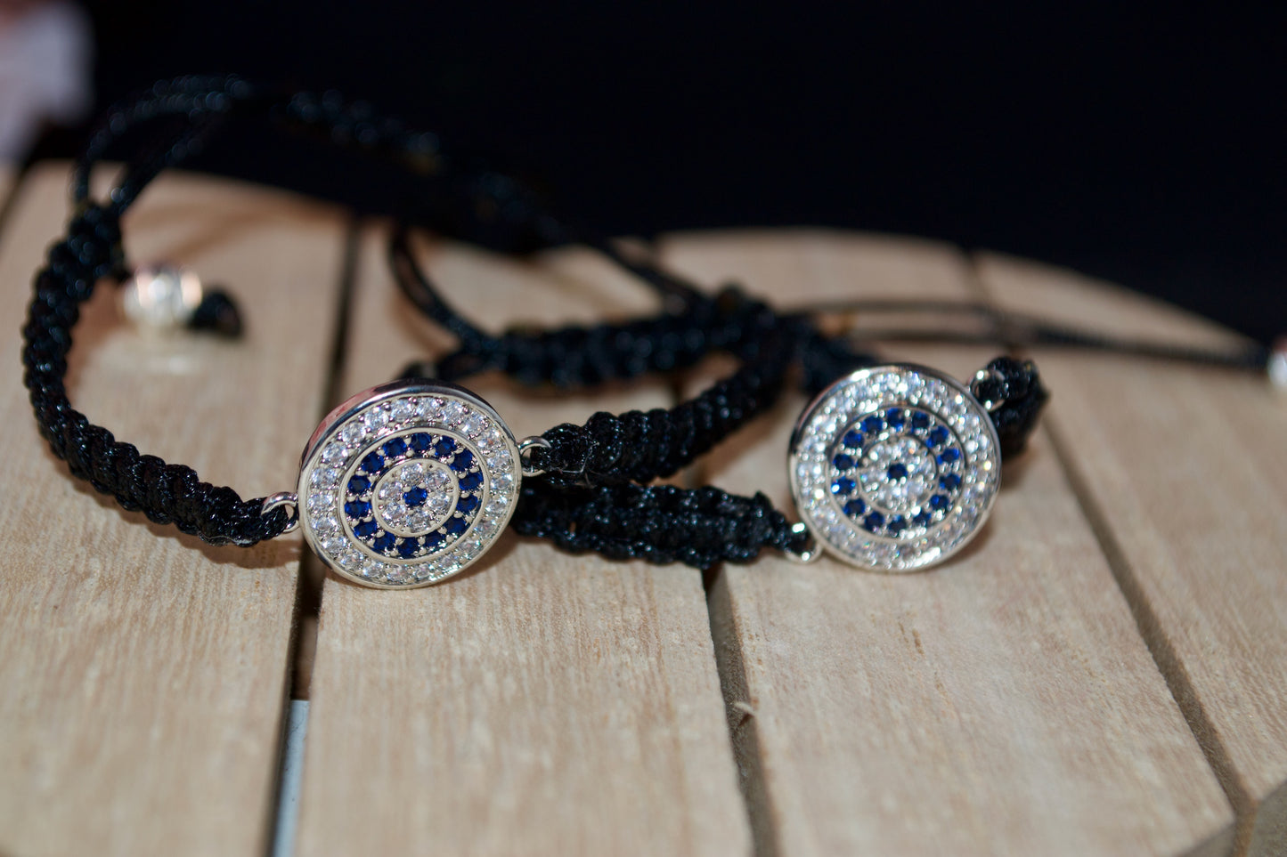 Evil Eye Bracelets. Set of 2  Coordinating Couple Adjustable Jewelry. Friendship Meaningful Custom Gifts. Everyday gifts