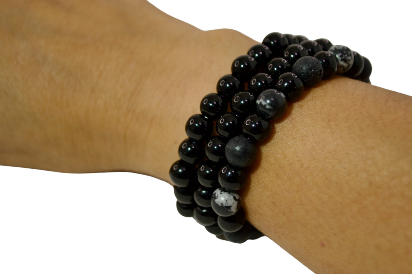 🖤☑️Pulsera de cuentas. Cristales naturales. Protección, Coraje, Energía, Pulsera con Cuentas de Piedra Natural. Ojo de Tigre, Obsidiana Negra, Roca de Lava, Hematites, 8mm. Banda elástica, Piedras preciosas - de Gigi's