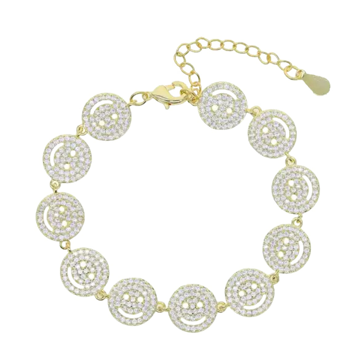 Happy Vibes. Smiley Face, Gold-Plated, Silver Bracelet, Features Cubic Zirconia Detailing. Positive Vibes.  2024 Summer Must-Have Trend. Adjustable, Fashionista