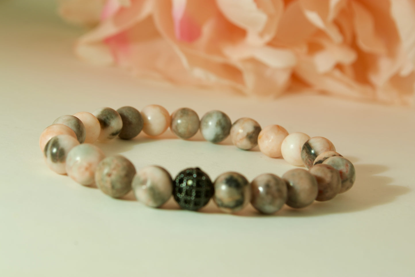 Piedra natural - Pulsera de piedras preciosas con cuentas de rodonita. Tamaño de cuenta de 8 mm.