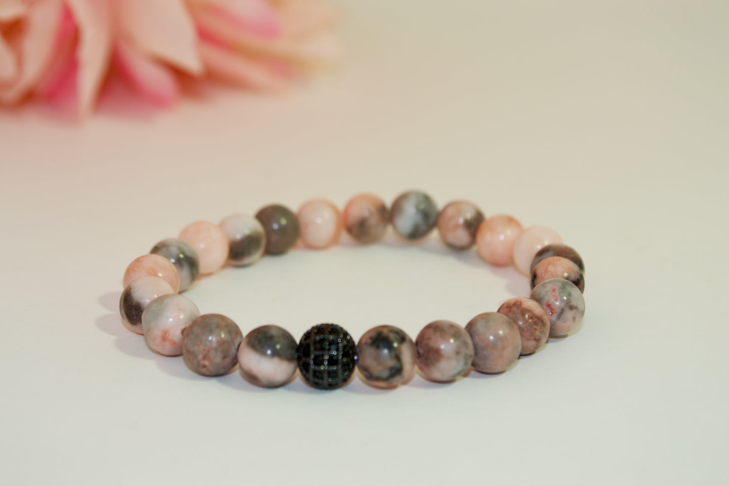 Piedra natural - Pulsera de piedras preciosas con cuentas de rodonita. Tamaño de cuenta de 8 mm.