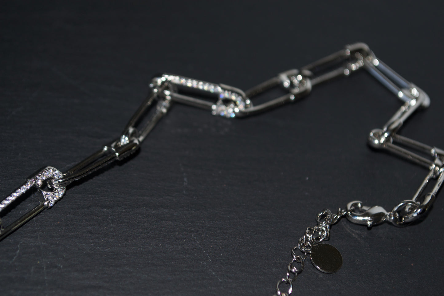 Safety Pin Gold Color with Micro Pave Zirconia, Link Chain 32+8cm, 2024 Trendy Summer Must-Have for Fashionistas.