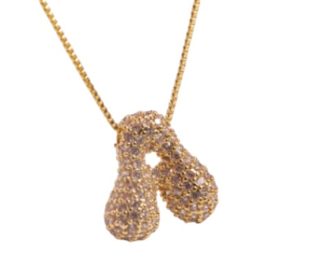 Bubble Letter Necklace with Pave Zirconia Detailing - Customizable Initial - Gold/Silver Color. Gift. layer friendly option