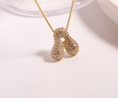 Bubble Letter Necklace with Pave Zirconia Detailing - Customizable Initial - Gold/Silver Color. Gift. layer friendly option