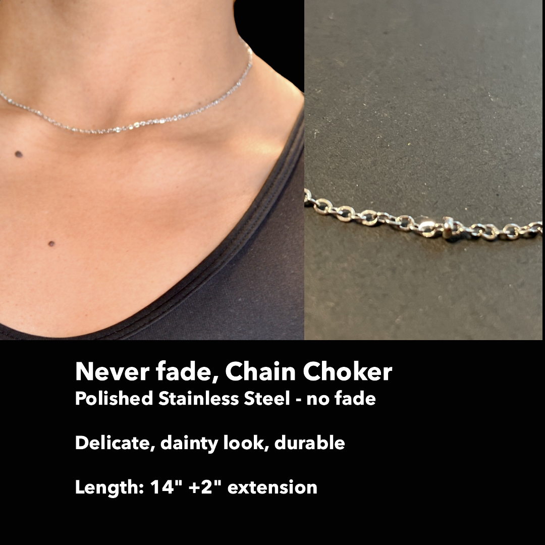 Hermosa gargantilla de acero inoxidable, delicada cadena estilo tono plateado. Regalo de joyería perfecto para todos los días para ella, mamá, novia. Por Gigi