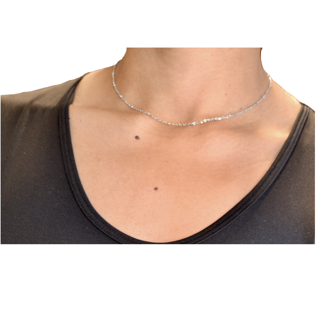 Hermosa gargantilla de acero inoxidable, delicada cadena estilo tono plateado. Regalo de joyería perfecto para todos los días para ella, mamá, novia. Por Gigi